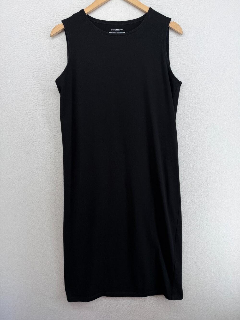 EILEEN FISHER Dress PM Cotton Stretch Jersey Shift Tank Sleeveless Black USA